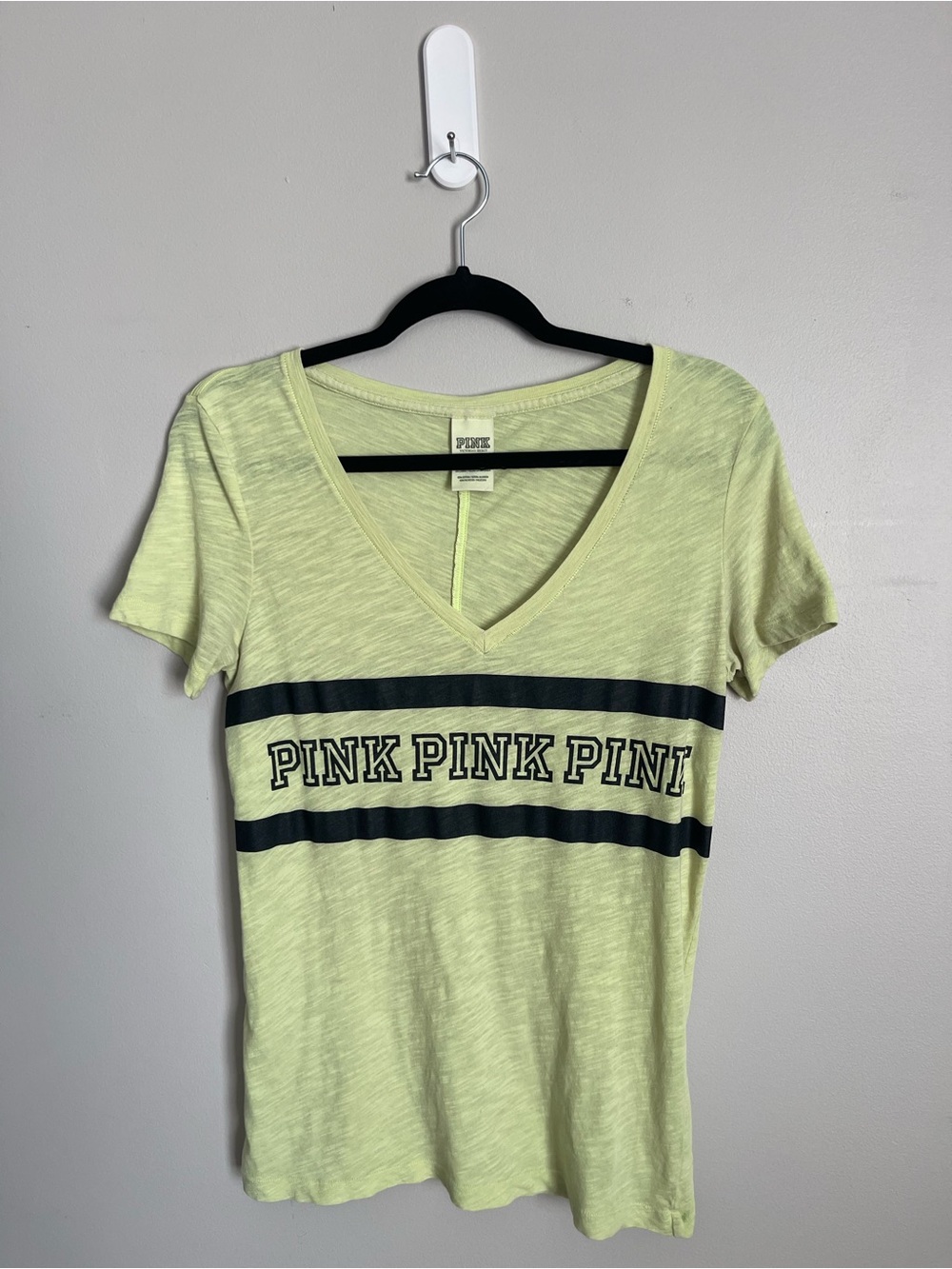 PINK VS Lime Green V-Neck Burnout Tee Sz XS